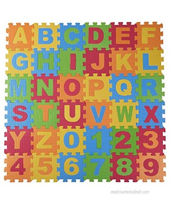 DIMPLE Kids Foam Play Mat 36-Piece Set 6.25 x 6.25 Inches Interlocking Alphabet and Numbers Floor Puzzle Colorful EVA Tiles Girls Boys Soft Reusable Easy to Clean