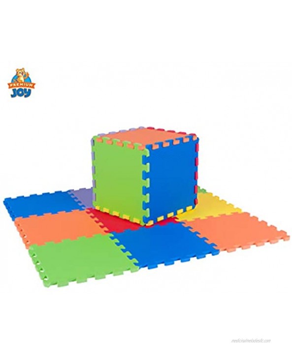 Foam Floor Puzzle Playmat for Kids 9 Soft Tiles 6 Bright Colors Made in Taiwan from Quality Foam Interlocking Thick Square Mat