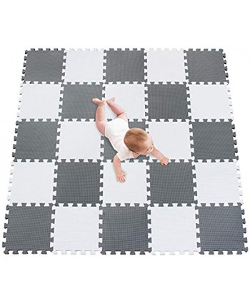 meiqicool Foam Play Mat Thick Soft EVA Interlocking Foam Floor Mats Children Yoga Exercise Multi Jigsaw Puzzle Blocking Board Kids Playmats Play White-Grey 25 Piece AL
