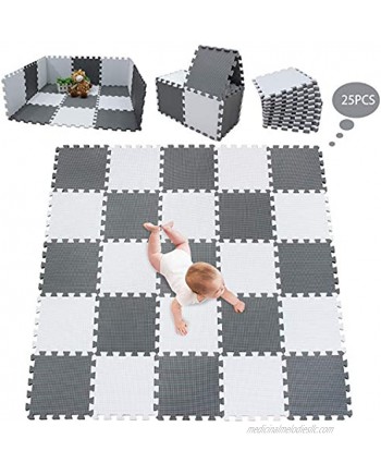 meiqicool Foam Play Mat Thick Soft EVA Interlocking Foam Floor Mats Children Yoga Exercise Multi Jigsaw Puzzle Blocking Board Kids Playmats Play White-Grey 25 Piece AL