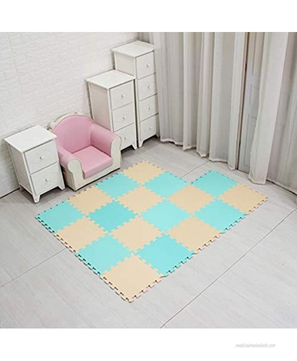 MQIAOHAM Children Puzzle mat Play mat Squares Play mat Tiles Baby mats for Floor Puzzle mat Soft Play mats Girl playmat Carpet Interlocking Foam Floor mats for Baby Green Beige 108110