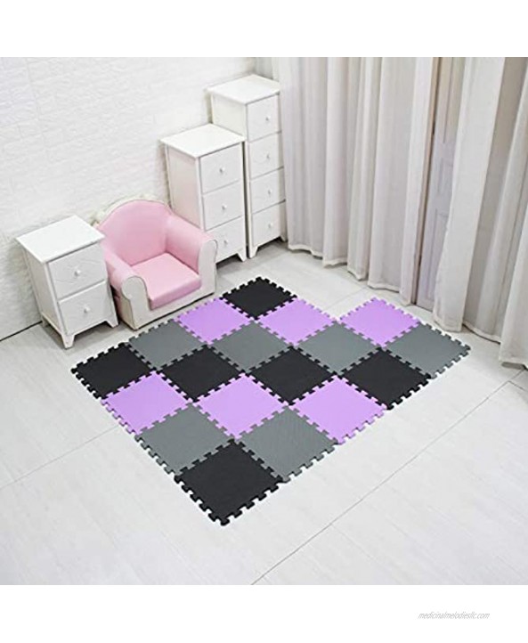 MQIAOHAM Children Puzzle mat Play mat Squares Play mat Tiles Baby mats for Floor Puzzle mat Soft Play mats Girl playmat Carpet Interlocking Foam Floor mats for Baby Black Purple Grey 104111112