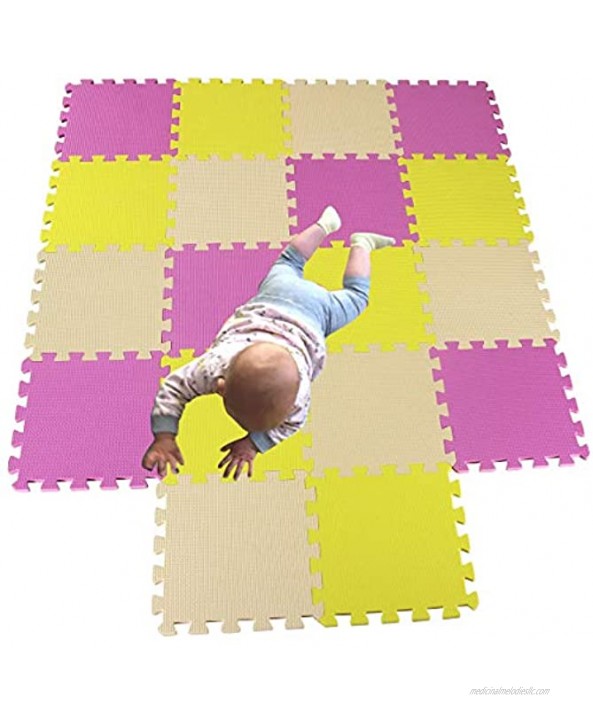 MQIAOHAM Children Puzzle mat Play mat Squares Play mat Tiles Baby mats for Floor Puzzle mat Soft Play mats Girl playmat Carpet Interlocking Foam Floor mats for Baby Pink Yellow Beige 103105110