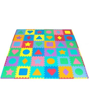 ProSource Kids Foam Puzzle Floor Play Mat with Shapes & Colors or Numbers & Alphabets 36 Tiles 12"x12" and 24 Borders