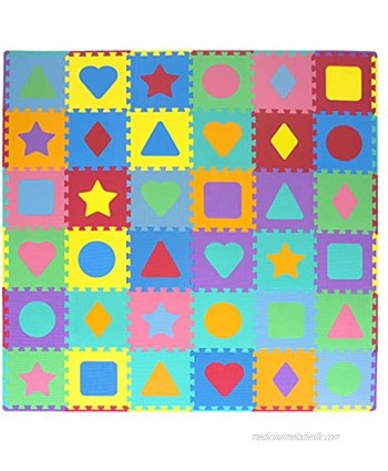 ProSource Kids Foam Puzzle Floor Play Mat with Shapes & Colors or Numbers & Alphabets 36 Tiles 12"x12" and 24 Borders