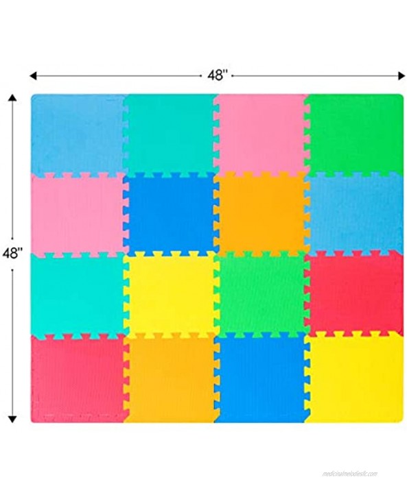 ProSource Kids Foam Puzzle Floor Play Mat with Solid Colors 36 Tiles or 16 Tiles with Borders