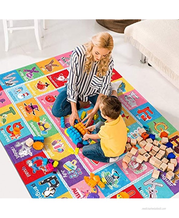 WINOMO Kids Foam Puzzle Play Mat Multicolor Exercise Puzzle Short Plush Play Mat Kids Foam Puzzle Floor Play Mat with Shapes& Words& Alphabets for Playroom Bedroom