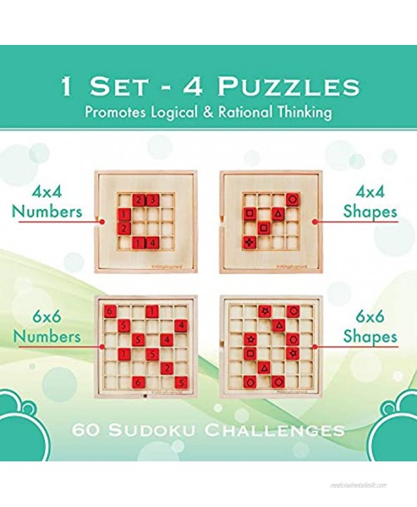 4x4 & 6x6 Wooden Sudoku Logic Thinking Puzzle Game for Kids with 60 Challenges