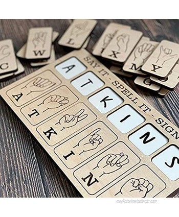 American Sign Language Puzzle Board for Kids & Wooden Sign Language Letters & Language Arts Educational Teaching Aids & Sign Language Learning Board for Children Brown