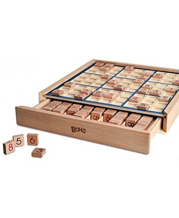 BOHS Wooden Sudoku Board Game with Drawer with Book of 100 Sudoku Puzzles Math Brain Teaser Desktop Toys
