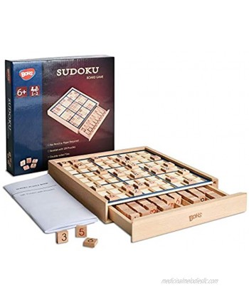 BOHS Wooden Sudoku Board Game with Drawer with Book of 100 Sudoku Puzzles Math Brain Teaser Desktop Toys