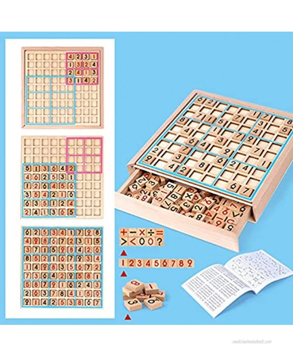 NUOBESTY 1 Set Wooden Sudoku Toys Math Number Board Game 9 Grids Puzzles Brain Teaser Desktop Chess Toys