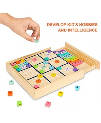 Wooden Sudoku Puzzles Board Game with Drawer Colorful Math Brain Teaser Toys Educational Desktop Game Train Logical Thinking Ability