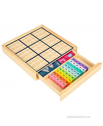 Wooden Sudoku Puzzles Board Game with Drawer Colorful Math Brain Teaser Toys Educational Desktop Game Train Logical Thinking Ability