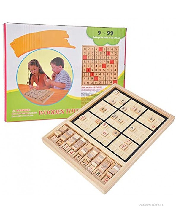 Wooden Sudoku Puzzles Board Game with Drawer,Number Thinking Game with English Puzzles&Answer Manual Number Place Board Math Brain Teaser Toys for Adults and Kids Train Logical Thinking Ability
