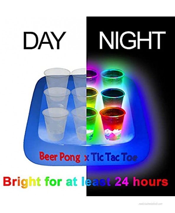 23x23 Inch Glowing Tic Tac Toe Pool Party Rack Floating Beverage Pong Rafts Swimming Pool Pong Game and Drink Holder Includes 1 Rafts 9 Cups and 10 Pong Balls Flashing Color