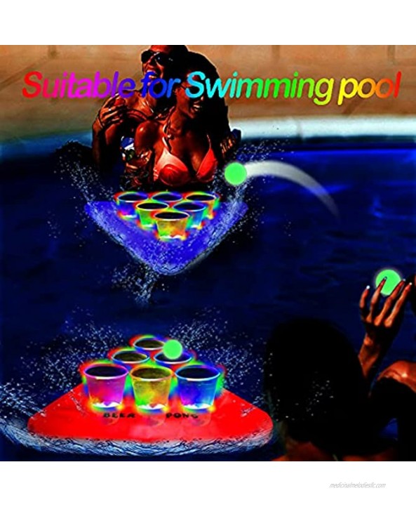 28.7in28.7in Light Up Pool Party Rack Floating Beverage Pong Rafts Swimming Pool Pong Game and Drink Holder Includes 2 Rafts 12 Cups and 6 Pong Balls Flashing Color