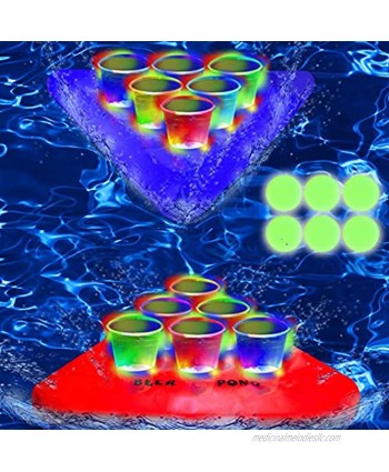 28.7in28.7in Light Up Pool Party Rack Floating Beverage Pong Rafts Swimming Pool Pong Game and Drink Holder Includes 2 Rafts 12 Cups and 6 Pong Balls Flashing Color