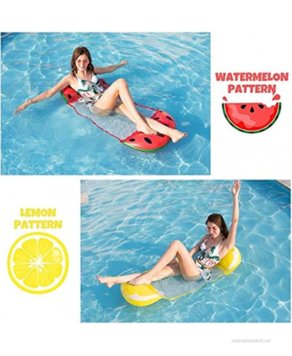 BECENBIN 2Packs Hammock Inflatable Pool Floats in Fruit Pattern Multi-Purpose Comfortable Floating Chair for Adults&Kids with 2 Swim Rings&2 Cup Holders,Backyard Swimming Raft Lounger Pool Accessory