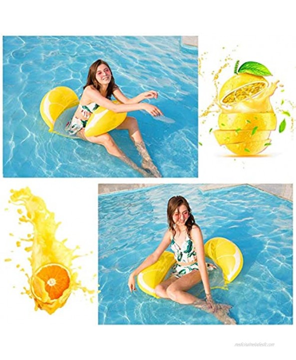 BECENBIN 2Packs Hammock Inflatable Pool Floats in Fruit Pattern Multi-Purpose Comfortable Floating Chair for Adults&Kids with 2 Swim Rings&2 Cup Holders,Backyard Swimming Raft Lounger Pool Accessory