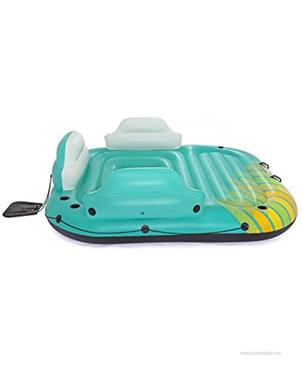 Bestway Hydro Force Sunny 5 Person Inflatable Large Floating Island Lake Water Lounge Raft with Cup Holders and Removable Sunshade Green