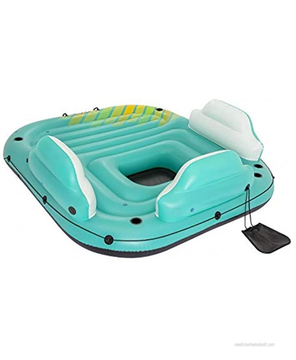 Bestway Hydro Force Sunny 5 Person Inflatable Large Floating Island Lake Water Lounge Raft with Cup Holders and Removable Sunshade Green