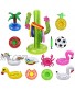 Halovin 12 Pack Inflatable Drink Holders + Inflatable Cactus Drink Holder Float Water Fun Toys + 6 Inflatable Ring Toss Game Drink Floats Inflatable Cup Coasters for Kids Toys and Pool Party Game