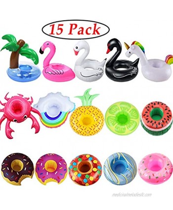 iShyan Inflatable Drink Holder 15 Pack Drink Floats Inflatable Cup Holders Flamingo Coasters for Swimming Pool Party
