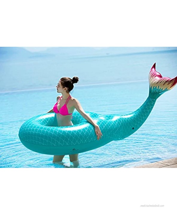 Jasonwell Giant Inflatable Mermaid Tail Pool Float Pool Tube with Fast Valves Summer Beach Swimming Pool Party Lounge Raft Decorations Toys for Adults Kids Green