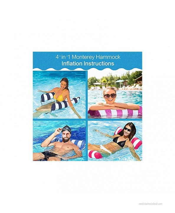 Pool Hammock Floats for Adults 4in1 Multi-Purpose Water Hammock Inflatable Pool Float 2Pack Summer Pool Lounger Chair,Exercise Saddle,Hammock,Indoor&Outdoor Toddler Water Game,Drifter with Air Pump