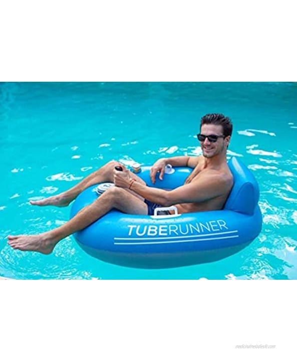Poolcandy Tube Runner Motorized Water Float Deluxe Inflatable Swimming Pool or Water Tube 3-Blade Propeller in Safety Grill Battery-Powered Motor Great for Pool Lake Adults Teens Kids