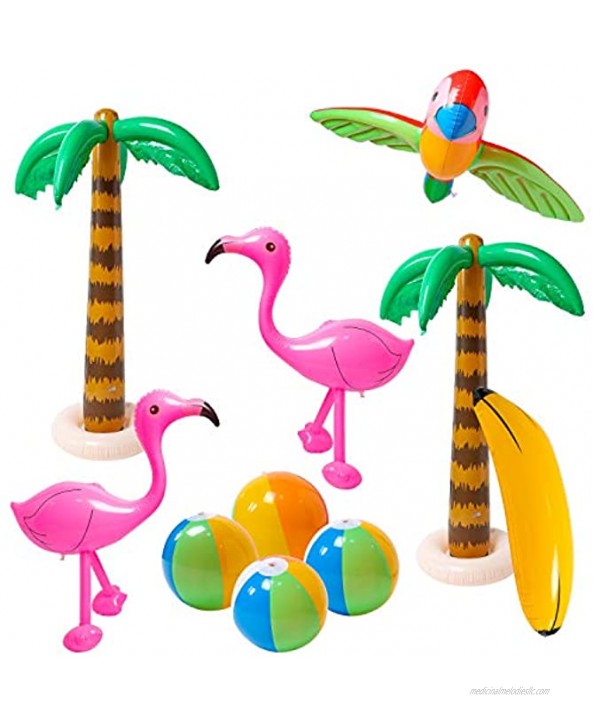 R HORSE Inflatable Palm Tree Flamingo Banana Beach Ball Parrot Beach Pool Toys for Tropical Hawaiian Luau Party Summer Pool Beach Party Decorations
