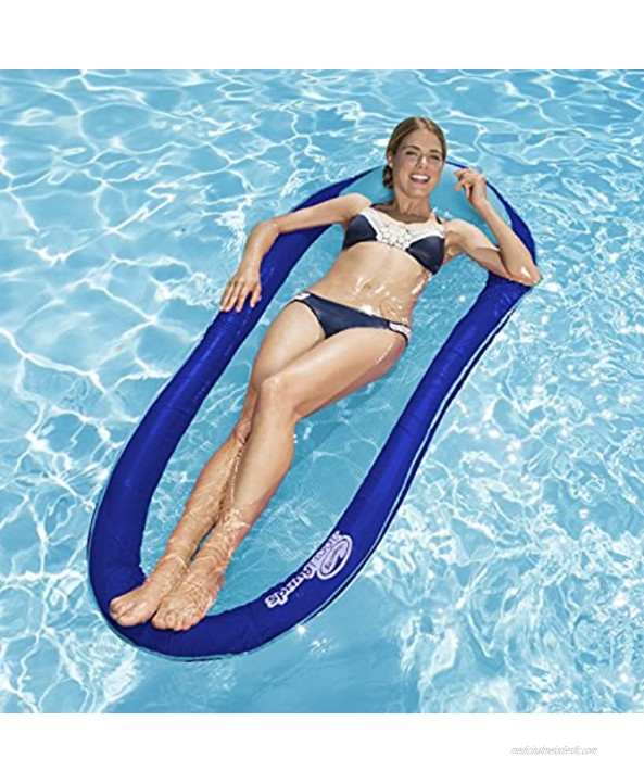 SwimWays Original Spring Float Floating Swim Hammock for Pool or Lake Dark Blue Light Blue