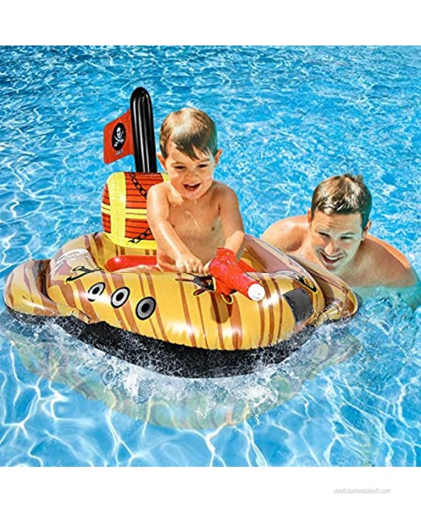 Unomor Giant Pool Floats with Built in Squirt Gun and Pirate Ship Design Thicken Inflatable Pool Boat Toys 43’’x 43’’x20’’