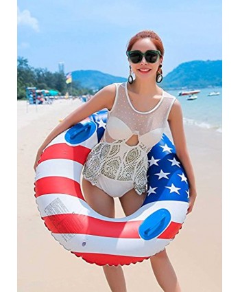35.4 inch American Flag Swimming Rings for Adults Teens Inflatable Swimming Pool Float Portable Swim Ring Floating Tube with Handles Summer Outdoor Beach Pool River Sea Party Lounger Rafts Swim Toys