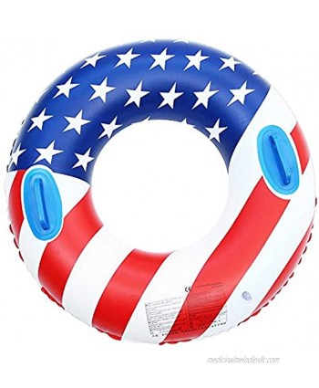 35.4 inch American Flag Swimming Rings for Adults Teens Inflatable Swimming Pool Float Portable Swim Ring Floating Tube with Handles Summer Outdoor Beach Pool River Sea Party Lounger Rafts Swim Toys