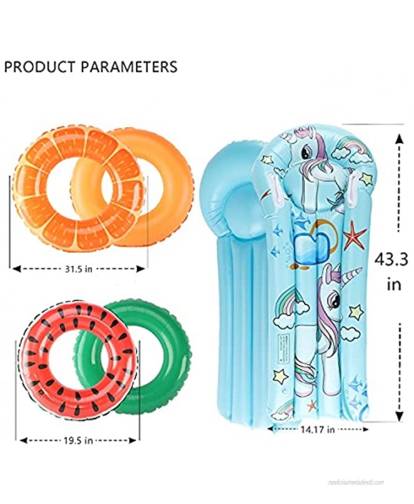 BADIQI 5 PCS Pool Floats Fruit Swim Rings Inflatable Swim Tubes Floaties for Kids Adults Beach Outdoor Swimming Party Toys