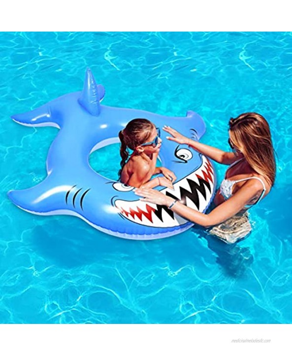 CLISPEED Beach Float for Kids 4.7ft PVC Inflatable Raft Shark Pool Float Swim Ring with Fast Air Value Repair Patches Summer Water Toys for Kids Adults-Passed SGS Testing