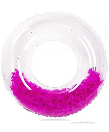 Develoo Feather Swim Ring Inflatable Transparent Swimming Ring Thicken PVC Sequins Feather Inflatable Pool Floating Ring Transparency Swim Circle Beach Supplies for Adults Kids Girls