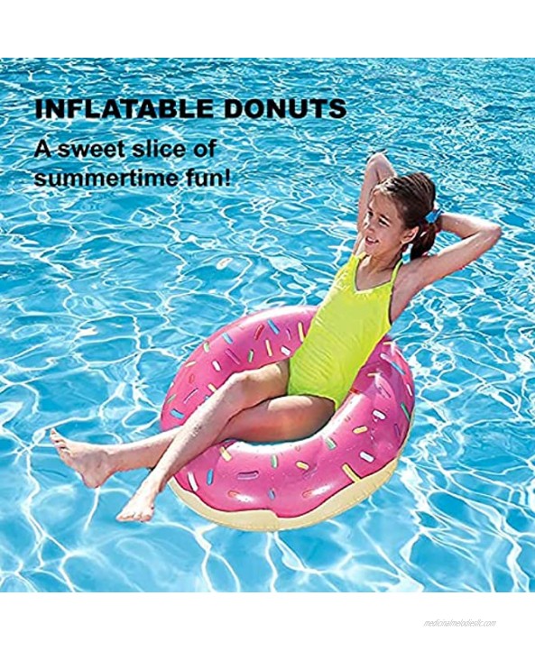 Donut Pool Floats 2 Pack 22 for Kids Ages 3-8 Donut Inflatables Floaties Pool Floats for Kids for Donut Party Supplies & Decorations Donut Grow Up Candyland Two Sweet Ice Cream Themed Birthday
