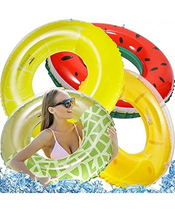 FiGoal 4 Pack Summer Swimming Float Semi Circle with Melon Orange Lemon and Watermelon Swimming Pool Ring Funny Pool Tube Toys for Summer Water Parties Outdoor Water Activities