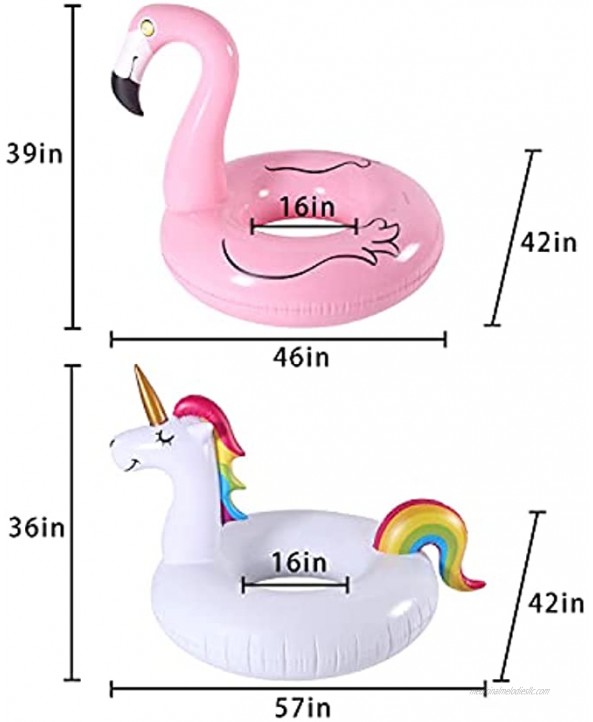 FindUWill 2 Pack 42'' Inflatable Pool Floats Flamingo Unicorn Swim Tube Rings Beach Floaties Swimming Toys Lake and Beach Floaty Summer Toy Pool Float Raft Lounge for Adults Kids