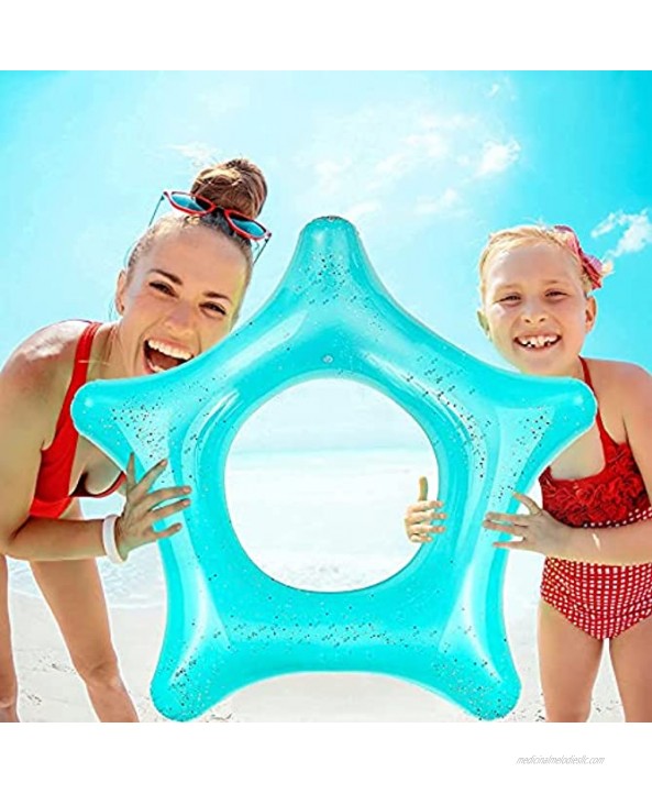 Glitter Inflatable Swimming Rings 39 Glitter Starfish Swimming Pool Float Inflatable Swimming Tube Swim Pool Floats Toy Beach Party Vacation Ocean Party Decoration for Adult and Teens