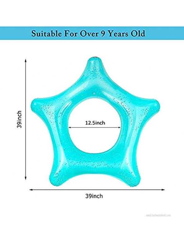 Glitter Inflatable Swimming Rings 39 Glitter Starfish Swimming Pool Float Inflatable Swimming Tube Swim Pool Floats Toy Beach Party Vacation Ocean Party Decoration for Adult and Teens