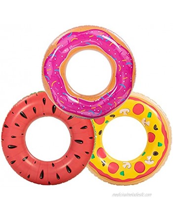Inflatable Pool Floats 3 Pack Watermelon Pizza Donut Pool Tubes Funny Pool Tube Toys for Kids and Adults Beach Water Toys for Swimming Pool Party