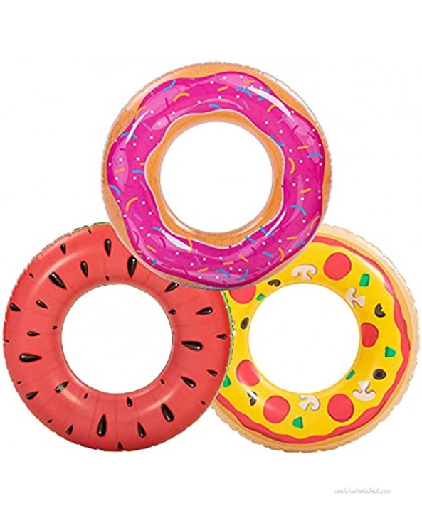 Inflatable Pool Floats 3 Pack Watermelon Pizza Donut Pool Tubes Funny Pool Tube Toys for Kids and Adults Beach Water Toys for Swimming Pool Party