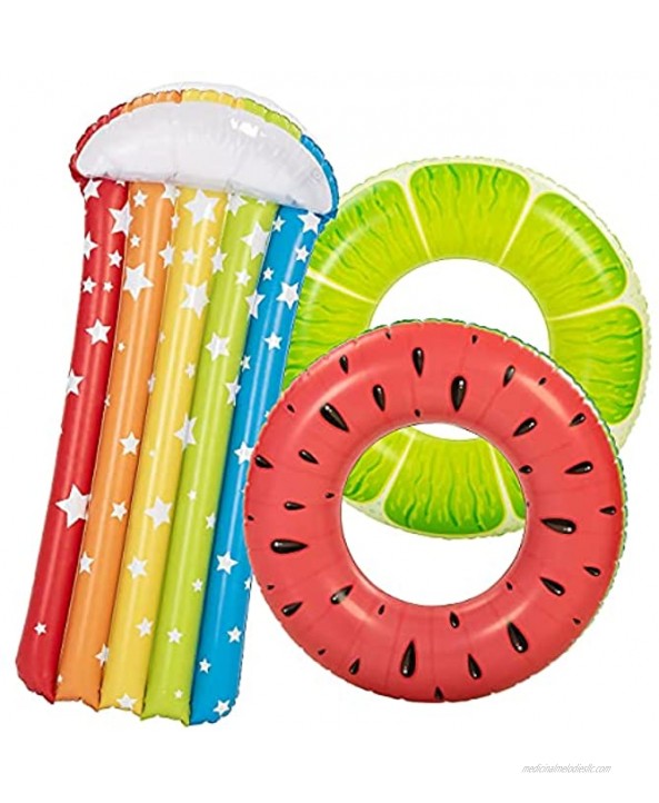 Inflatable Pool Floats Fruit Pool Tubes,Swimming Rings Rainbow Float Board Pool Toys for Kids and Adults for Beach Swimming Pool Summer Water Party3 Pack
