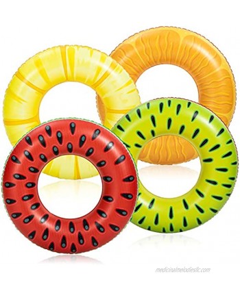 Inflatable Pool Floats Fruit Tube Rings 4 Pack Fruit Pool Tubes Pool Floaties Toys Beach Swimming Party Toys for Kids and Adults