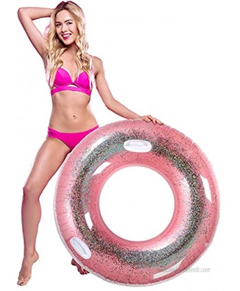 Inflatable Pool Floats Glitter Swimming Ring with Sweet Colorful Tube Float Water Fun Party Toy for Kids Adult Girls Beach Toy Summer Swim Pool Party Decorations