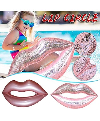Inflatable Pool Floats ,Inflatable Mouth Print Floating Inflatable Luscious Lip Float with Glitters Rose Pink ,Inflatable Summer Pool Raft Swimming Ring